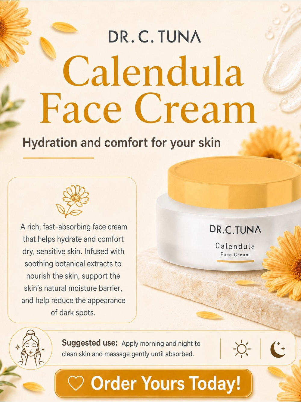 Farmasi Calendula Face Cream — White Jar with Yellow Lid